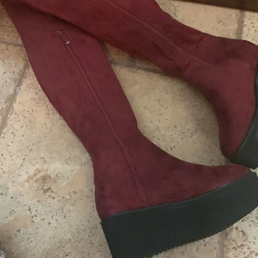 Vintage Burgundy Suede Boots